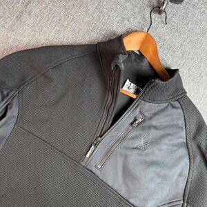 Mens Spyder Quarter Zip Pullover Large Black Hybrid Waffle Fleece